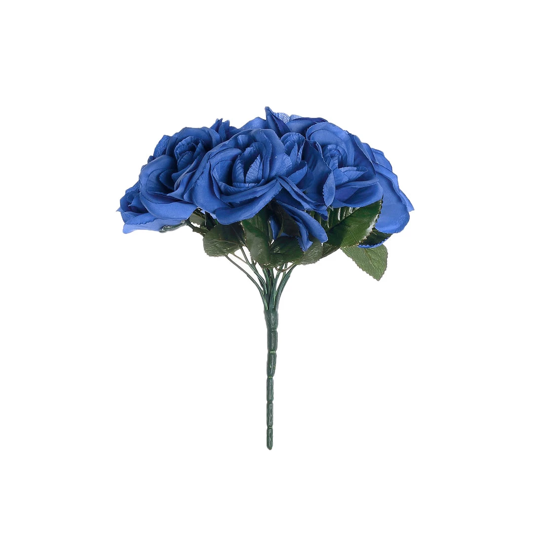 HIER_1300 12" Royal Blue Artificial Velvet-Like Fabric Rose Flower Bouquet Bush 13 HIER_1300 12" Royal Blue Artificial Velvet-Like Fabric Rose Flower Bouquet Bush