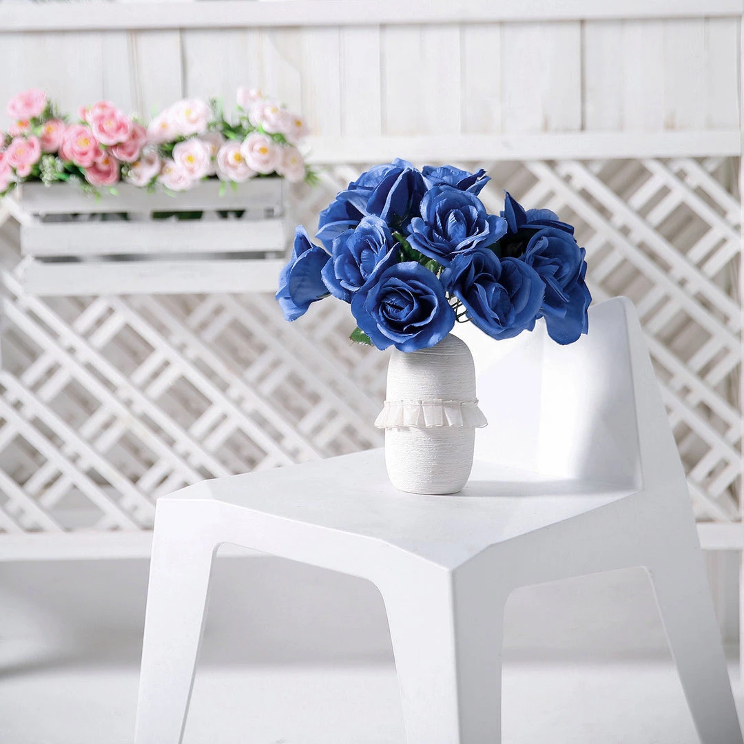 HIER_1300 12" Royal Blue Artificial Velvet-Like Fabric Rose Flower Bouquet Bush 2 HIER_1300 12" Royal Blue Artificial Velvet-Like Fabric Rose Flower Bouquet Bush