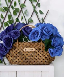 HIER_1300 12" Royal Blue Artificial Velvet-Like Fabric Rose Flower Bouquet Bush 18 HIER_1300 12
