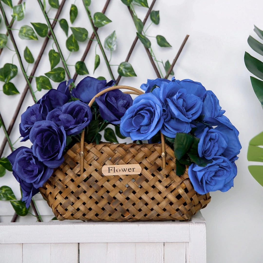 HIER_1300 12" Royal Blue Artificial Velvet-Like Fabric Rose Flower Bouquet Bush 6 HIER_1300 12" Royal Blue Artificial Velvet-Like Fabric Rose Flower Bouquet Bush