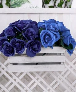 HIER_1300 12" Royal Blue Artificial Velvet-Like Fabric Rose Flower Bouquet Bush 20 HIER_1300 12
