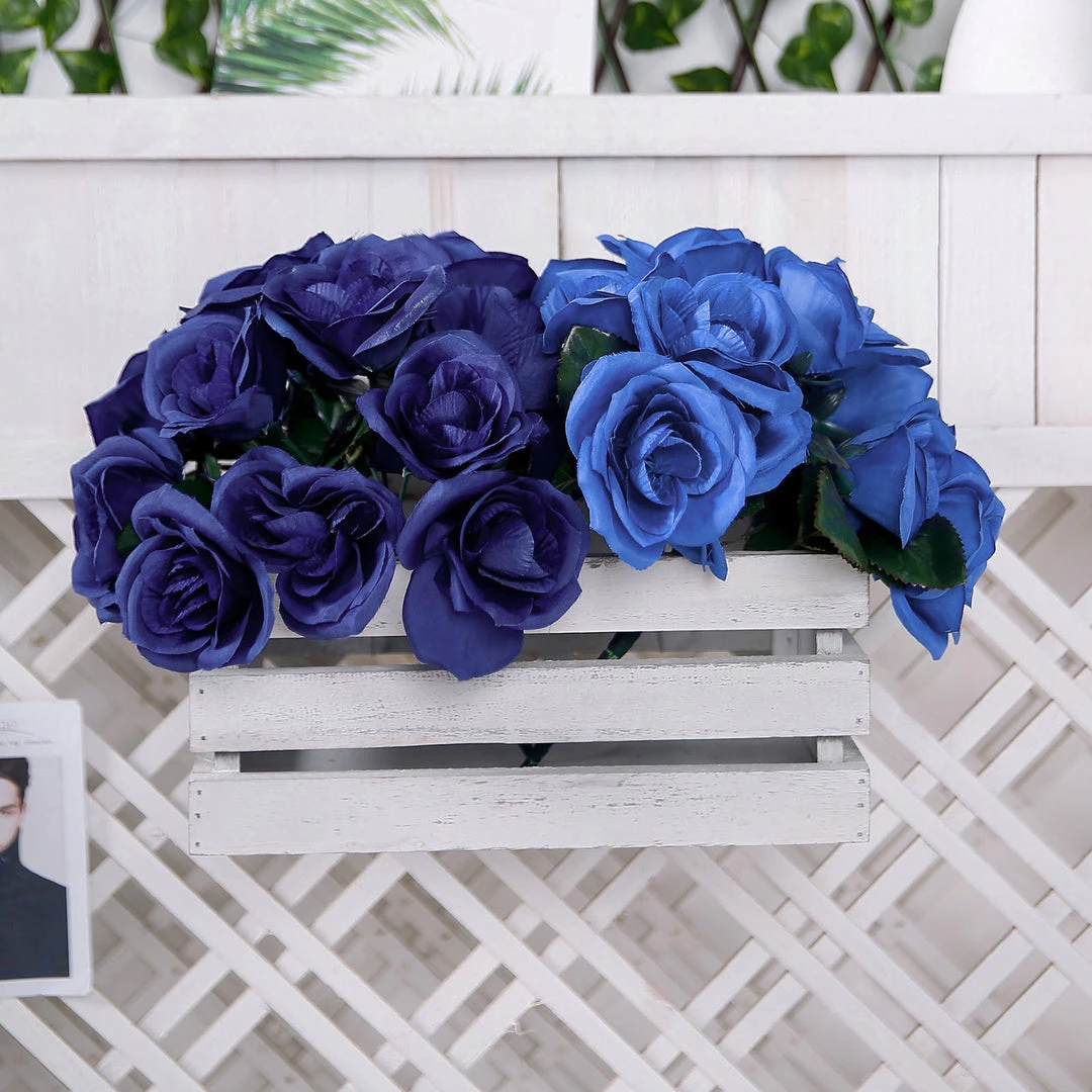 HIER_1300 12" Royal Blue Artificial Velvet-Like Fabric Rose Flower Bouquet Bush 8 HIER_1300 12" Royal Blue Artificial Velvet-Like Fabric Rose Flower Bouquet Bush