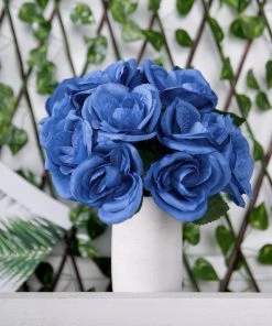 HIER_1300 12" Royal Blue Artificial Velvet-Like Fabric Rose Flower Bouquet Bush 21 HIER_1300 12