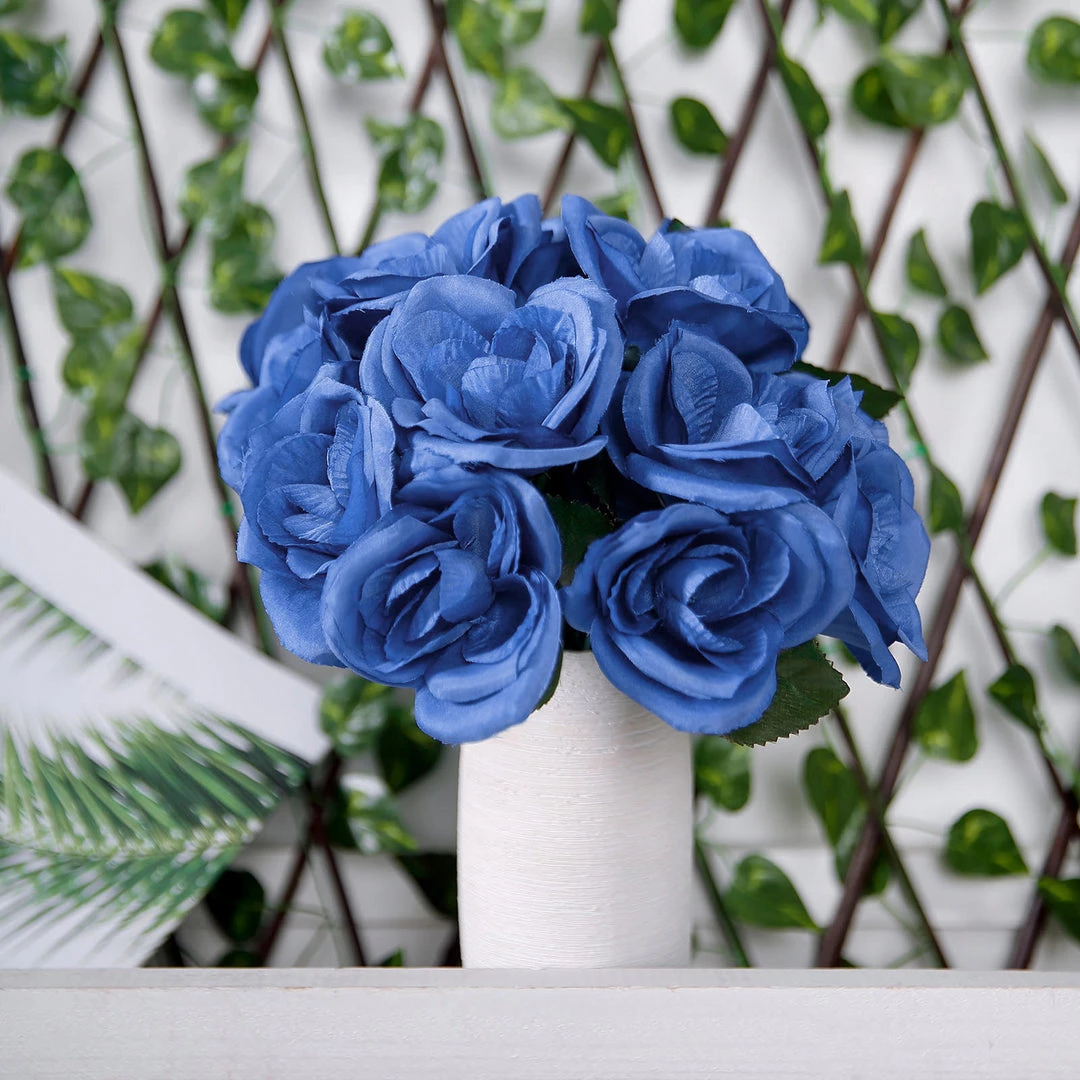 HIER_1300 12" Royal Blue Artificial Velvet-Like Fabric Rose Flower Bouquet Bush 9 HIER_1300 12" Royal Blue Artificial Velvet-Like Fabric Rose Flower Bouquet Bush