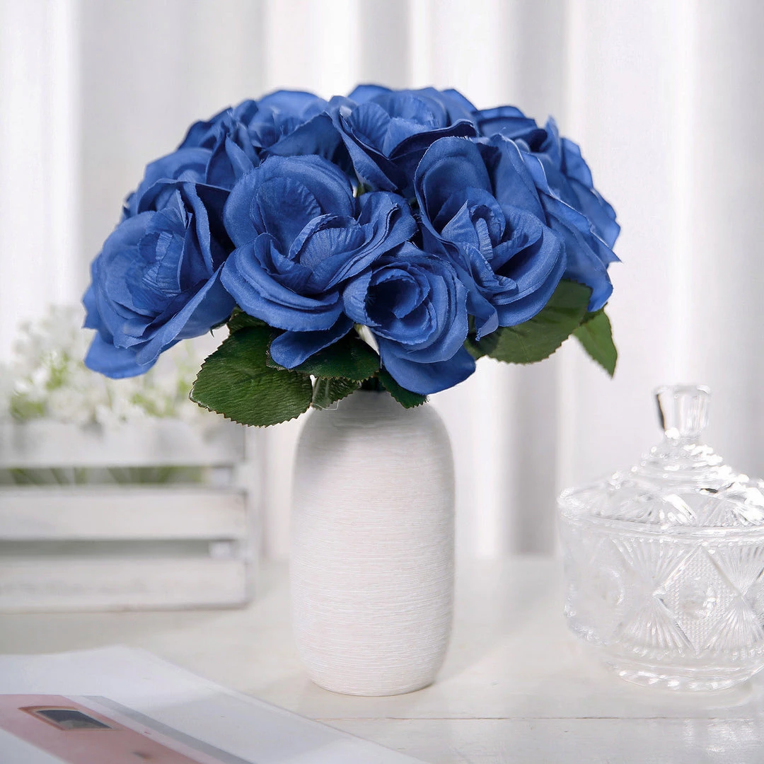HIER_1300 12" Royal Blue Artificial Velvet-Like Fabric Rose Flower Bouquet Bush 10 HIER_1300 12" Royal Blue Artificial Velvet-Like Fabric Rose Flower Bouquet Bush