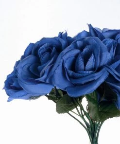 HIER_1300 12" Royal Blue Artificial Velvet-Like Fabric Rose Flower Bouquet Bush 24 HIER_1300 12