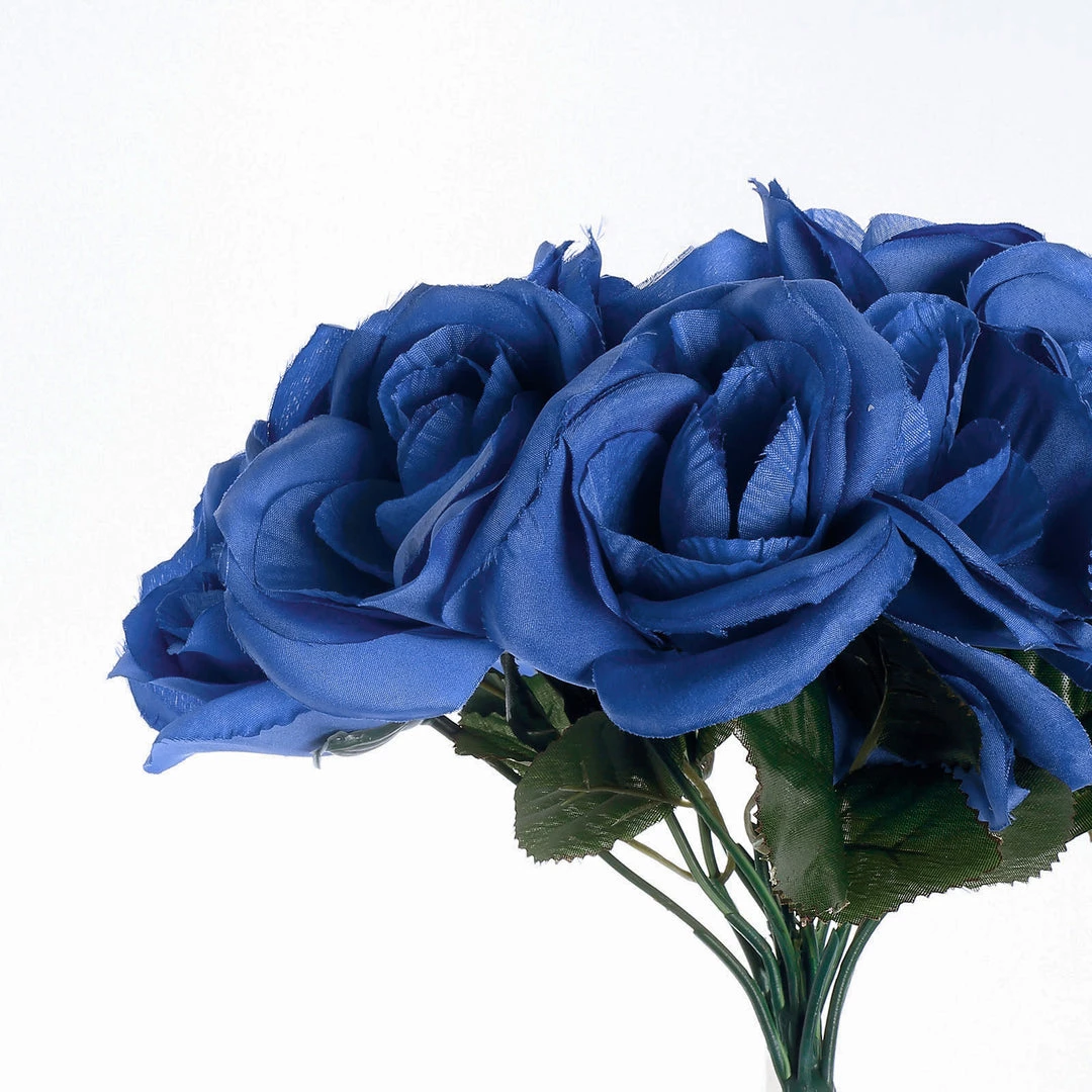 HIER_1300 12" Royal Blue Artificial Velvet-Like Fabric Rose Flower Bouquet Bush 12 HIER_1300 12" Royal Blue Artificial Velvet-Like Fabric Rose Flower Bouquet Bush