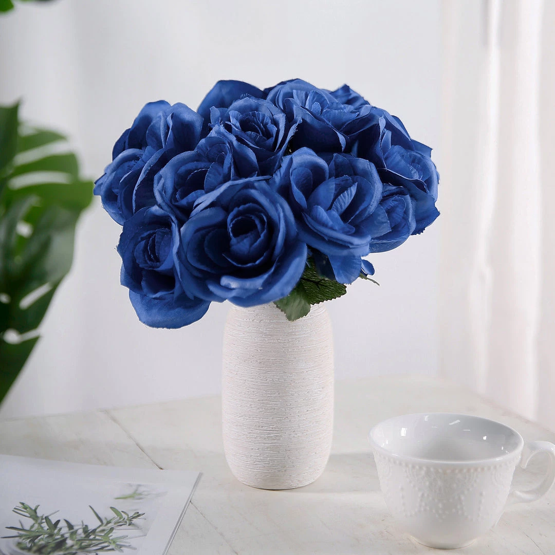 HIER_1300 12" Royal Blue Artificial Velvet-Like Fabric Rose Flower Bouquet Bush 7 HIER_1300 12" Royal Blue Artificial Velvet-Like Fabric Rose Flower Bouquet Bush