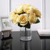 HIER_1300 Artificial Roses 12" Yellow Artificial Velvet-Like Fabric Rose Flower Bouquet Bush