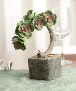 HIER_1100 8" Concrete Planter Pot, Artificial Perle Von Nurnberg Succulent Plant