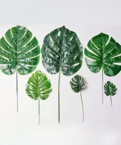 HIER_1400 6 Stems | Assorted Green Artificial Silk Tropical Monstera Leaf Plants Artificial Eucalyptus & Greenery