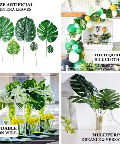 HIER_1400 6 Stems | Assorted Green Artificial Silk Tropical Monstera Leaf Plants Artificial Eucalyptus & Greenery
