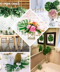 HIER_1400 6 Stems | Assorted Green Artificial Silk Tropical Monstera Leaf Plants Artificial Eucalyptus & Greenery