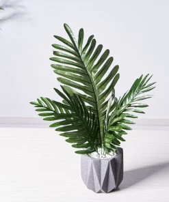 HIER_1400 Artificial Flower & Plants 5 Stems | Assorted Green Artificial Silk Tropical Palm Leaf Plants