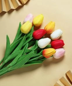 HIER_1150 10 Stems | 13" Assorted Real Touch Artificial Foam Tulip Flowers Artificial Flower & Plants