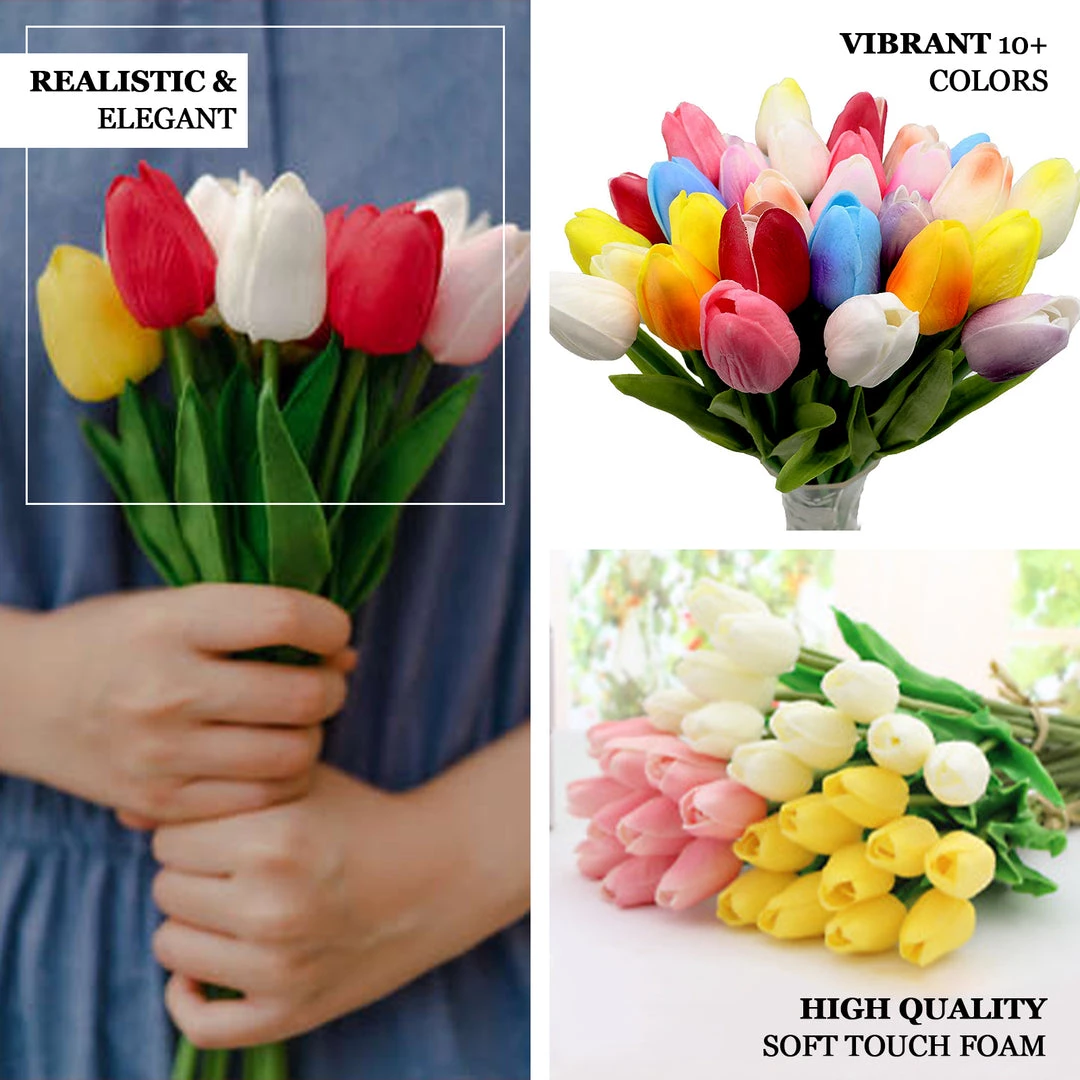 HIER_1150 10 Stems | 13" Red Real Touch Artificial Foam Tulip Flower Bouquets 4 HIER_1150 10 Stems | 13" Red Real Touch Artificial Foam Tulip Flower Bouquets