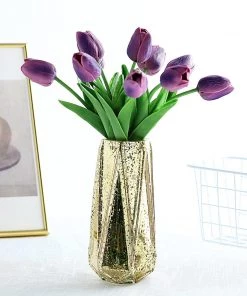 HIER_1150 Home Décor 10 Stems | 13" Eggplant Real Touch Artificial Foam Tulip Flowers