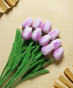 HIER_1150 Artificial Flower & Plants 10 Stems | 13" Lavender Real Touch Artificial Foam Tulip Flowers