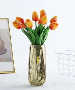 HIER_1150 10 Stems | 13" Orange Real Touch Artificial Foam Tulip Flower Bouquets