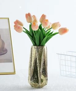 HIER_1150 10 Stems | 13" Peach Real Touch Artificial Foam Tulip Flower Bouquets Artificial Flower & Plants