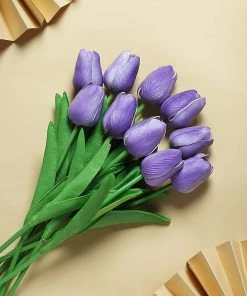 HIER_1150 10 Stems | 13" Purple Real Touch Artificial Foam Tulip Flower Bouquets