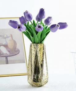 HIER_1150 10 Stems | 13" Purple Real Touch Artificial Foam Tulip Flower Bouquets