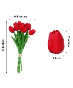 HIER_1150 10 Stems | 13" Red Real Touch Artificial Foam Tulip Flower Bouquets 15 HIER_1150 10 Stems | 13