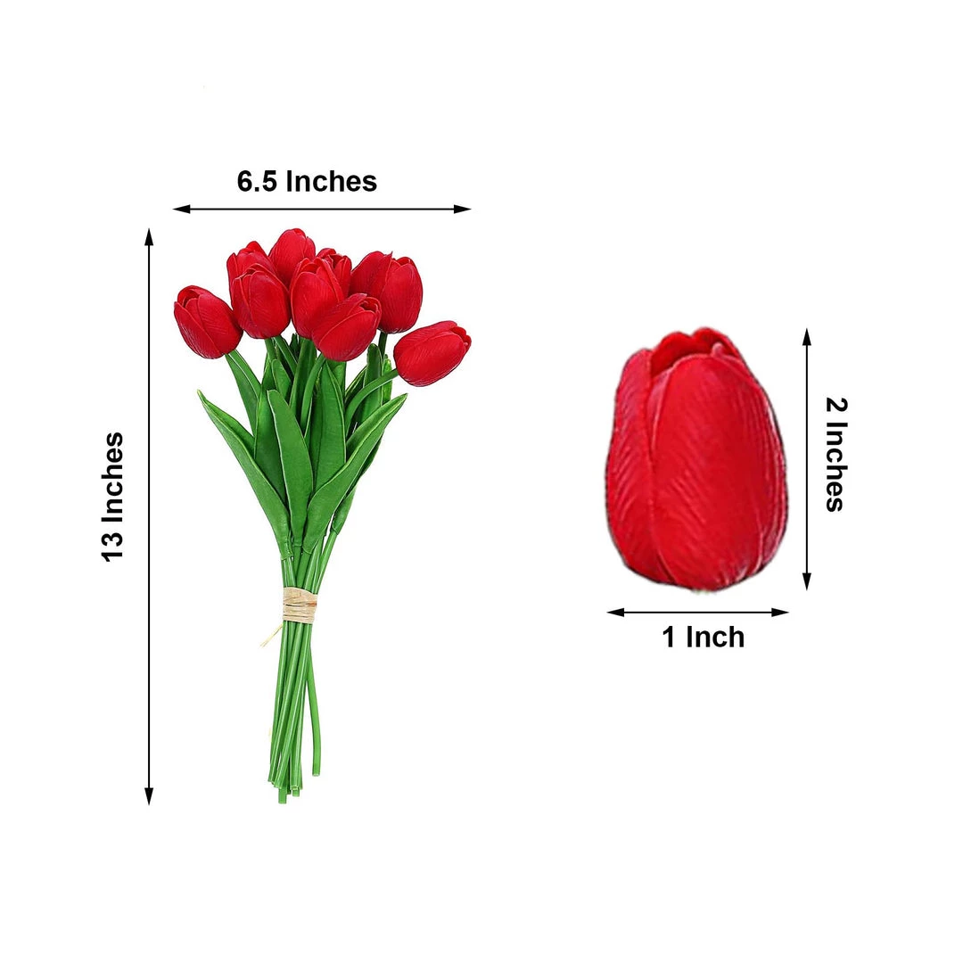 HIER_1150 10 Stems | 13" Red Real Touch Artificial Foam Tulip Flower Bouquets 3 HIER_1150 10 Stems | 13" Red Real Touch Artificial Foam Tulip Flower Bouquets