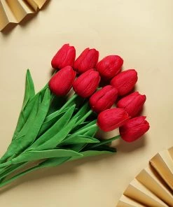 HIER_1150 10 Stems | 13" Red Real Touch Artificial Foam Tulip Flower Bouquets