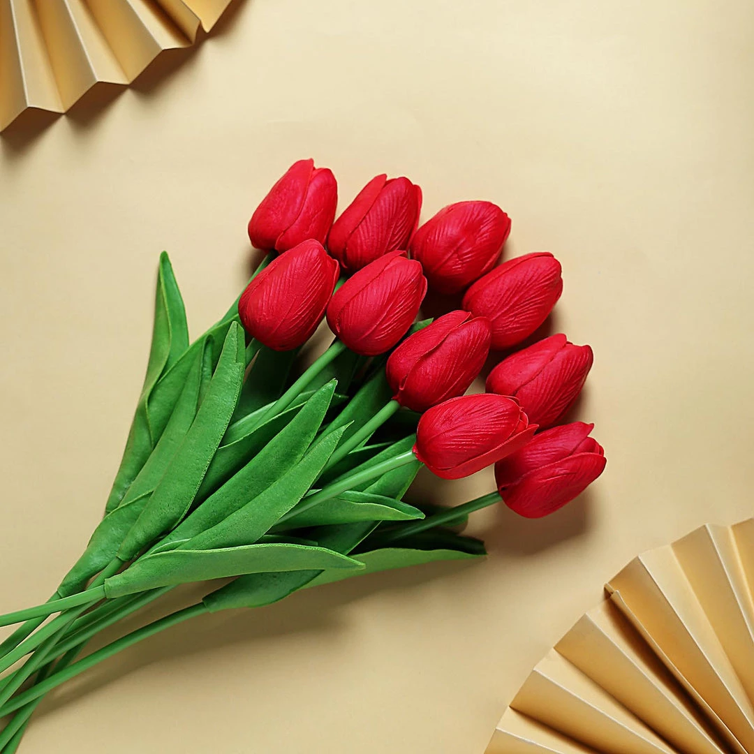 HIER_1150 10 Stems | 13" Red Real Touch Artificial Foam Tulip Flower Bouquets 2 HIER_1150 10 Stems | 13" Red Real Touch Artificial Foam Tulip Flower Bouquets