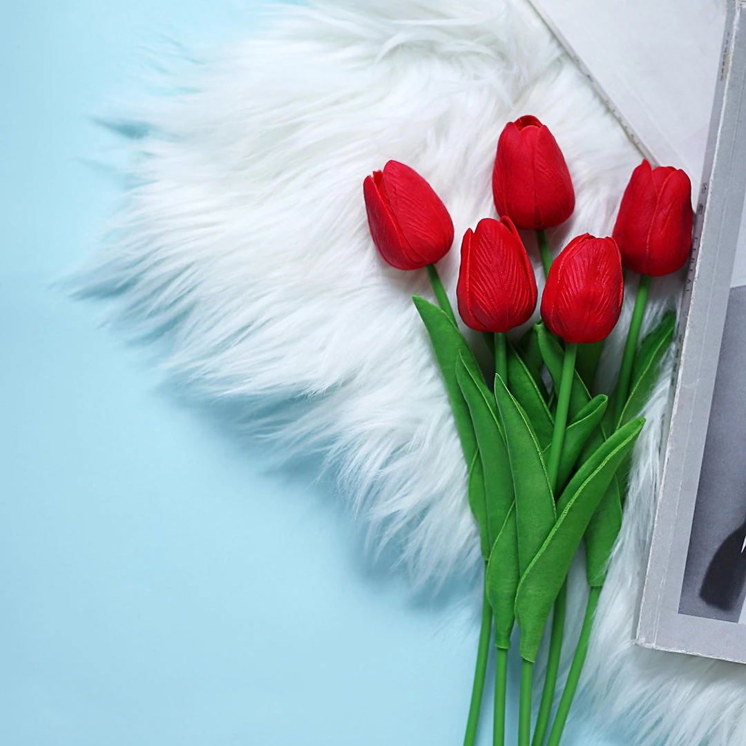 HIER_1150 10 Stems | 13" Red Real Touch Artificial Foam Tulip Flower Bouquets 8 HIER_1150 10 Stems | 13" Red Real Touch Artificial Foam Tulip Flower Bouquets