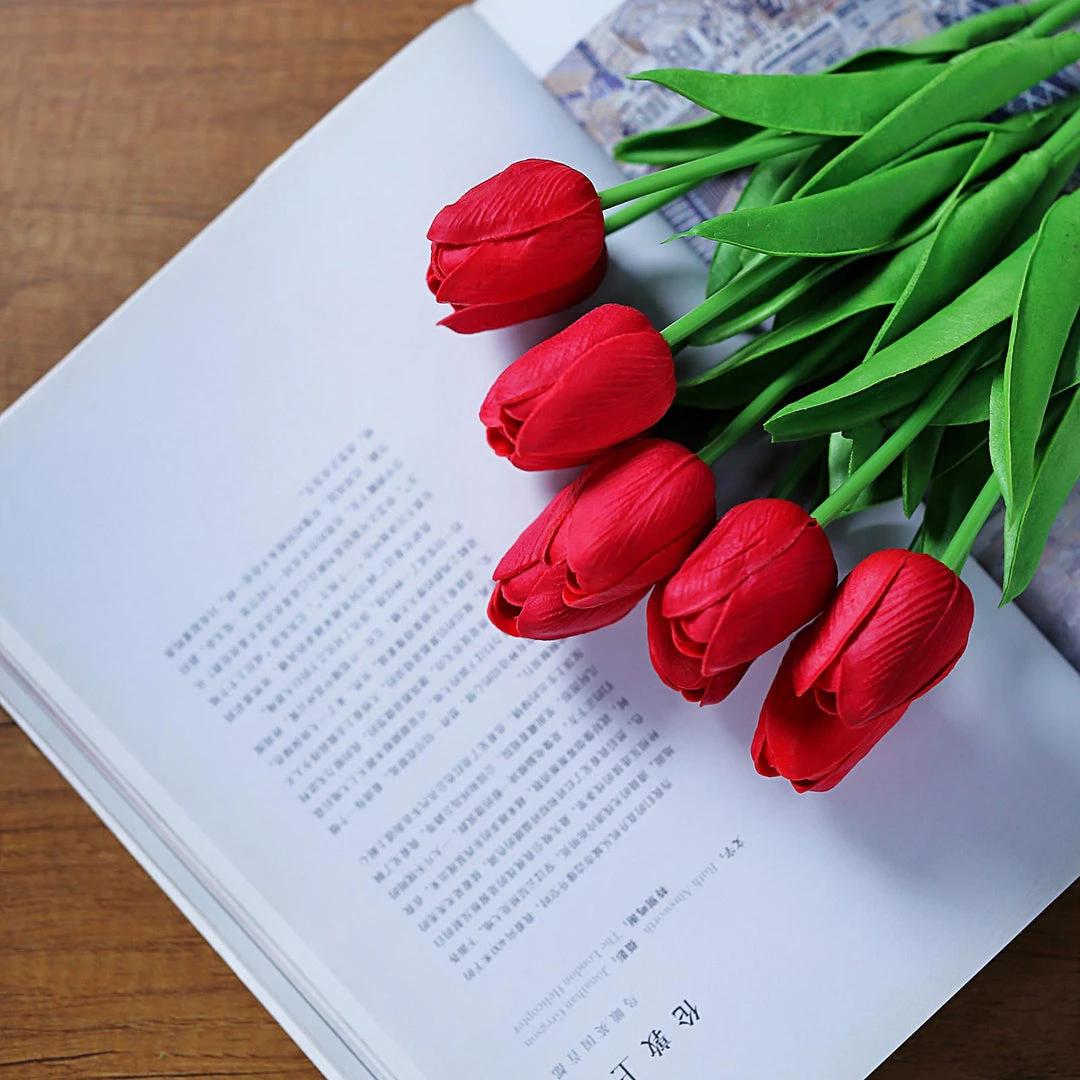 HIER_1150 10 Stems | 13" Red Real Touch Artificial Foam Tulip Flower Bouquets 9 HIER_1150 10 Stems | 13" Red Real Touch Artificial Foam Tulip Flower Bouquets