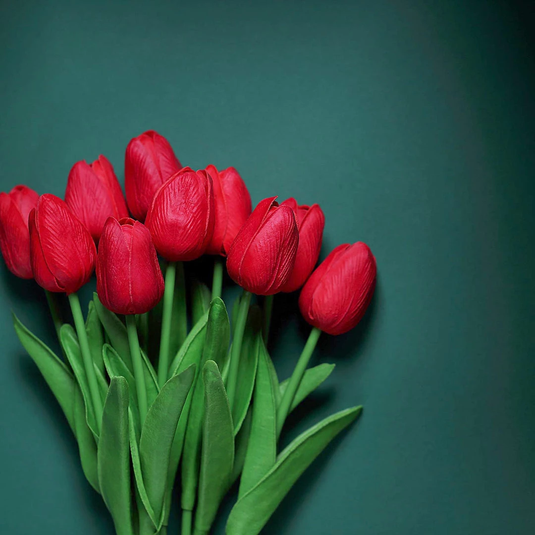 HIER_1150 10 Stems | 13" Red Real Touch Artificial Foam Tulip Flower Bouquets 10 HIER_1150 10 Stems | 13" Red Real Touch Artificial Foam Tulip Flower Bouquets