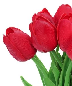 HIER_1150 10 Stems | 13" Red Real Touch Artificial Foam Tulip Flower Bouquets 24 HIER_1150 10 Stems | 13