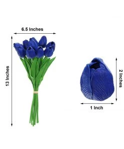HIER_1150 10 Stems | 13" Royal Blue Real Touch Artificial Foam Tulip Flowers 15 HIER_1150 10 Stems | 13