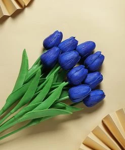 HIER_1150 10 Stems | 13" Royal Blue Real Touch Artificial Foam Tulip Flowers