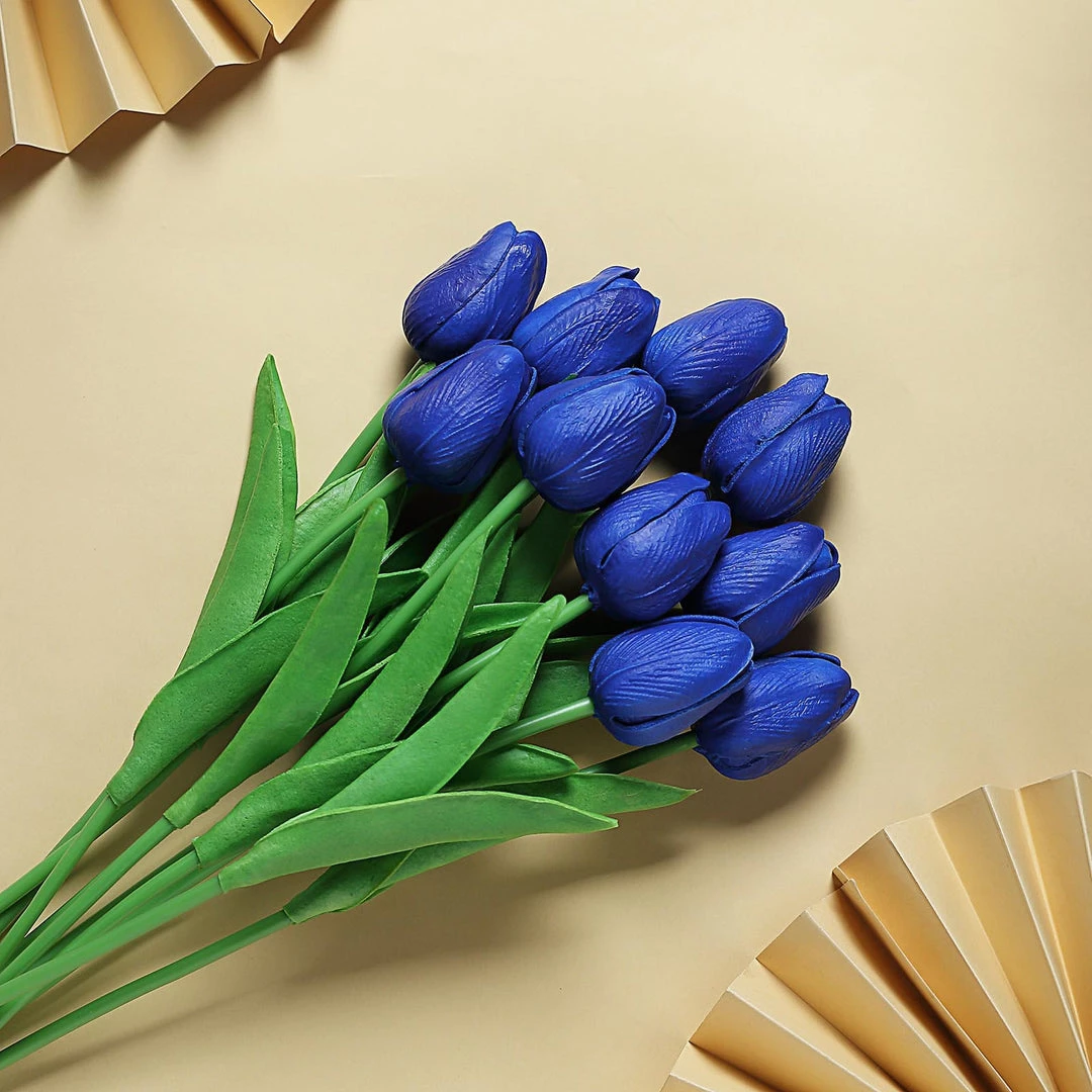HIER_1150 10 Stems | 13" Royal Blue Real Touch Artificial Foam Tulip Flowers 2 HIER_1150 10 Stems | 13" Royal Blue Real Touch Artificial Foam Tulip Flowers