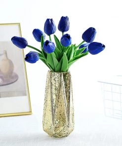 HIER_1150 10 Stems | 13" Royal Blue Real Touch Artificial Foam Tulip Flowers