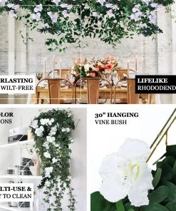 HIER_1150 30" White Artificial Silk Hanging Rhododendron Flower Vine Bush 18 HIER_1150 30