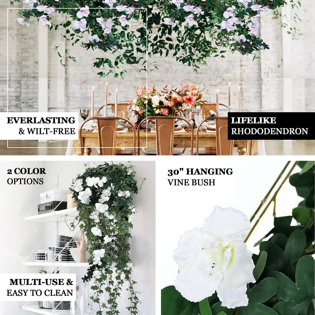 HIER_1150 30" White Artificial Silk Hanging Rhododendron Flower Vine Bush 4 HIER_1150 30" White Artificial Silk Hanging Rhododendron Flower Vine Bush