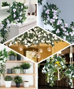 HIER_1150 30" White Artificial Silk Hanging Rhododendron Flower Vine Bush 19 HIER_1150 30