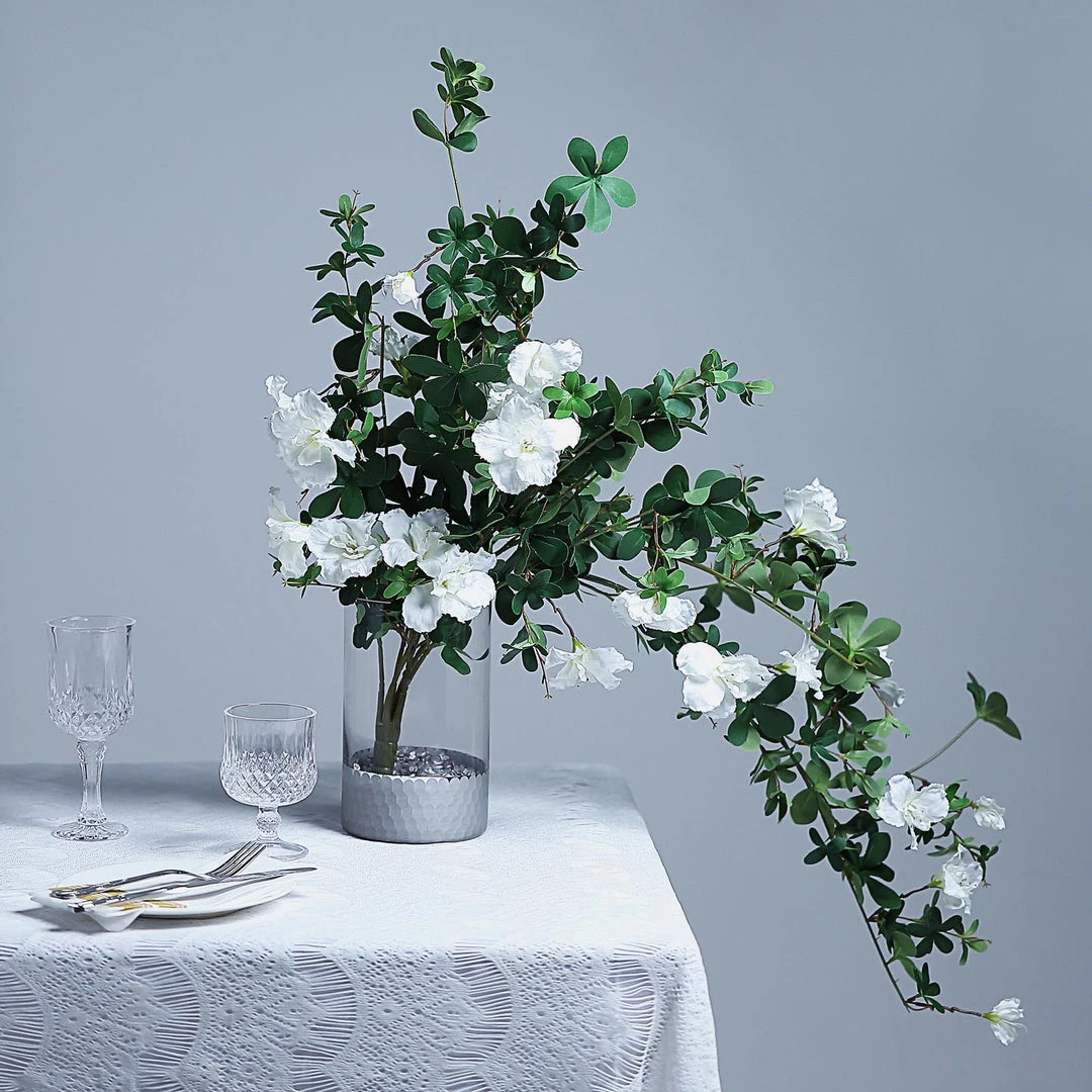 HIER_1150 30" White Artificial Silk Hanging Rhododendron Flower Vine Bush 2 HIER_1150 30" White Artificial Silk Hanging Rhododendron Flower Vine Bush