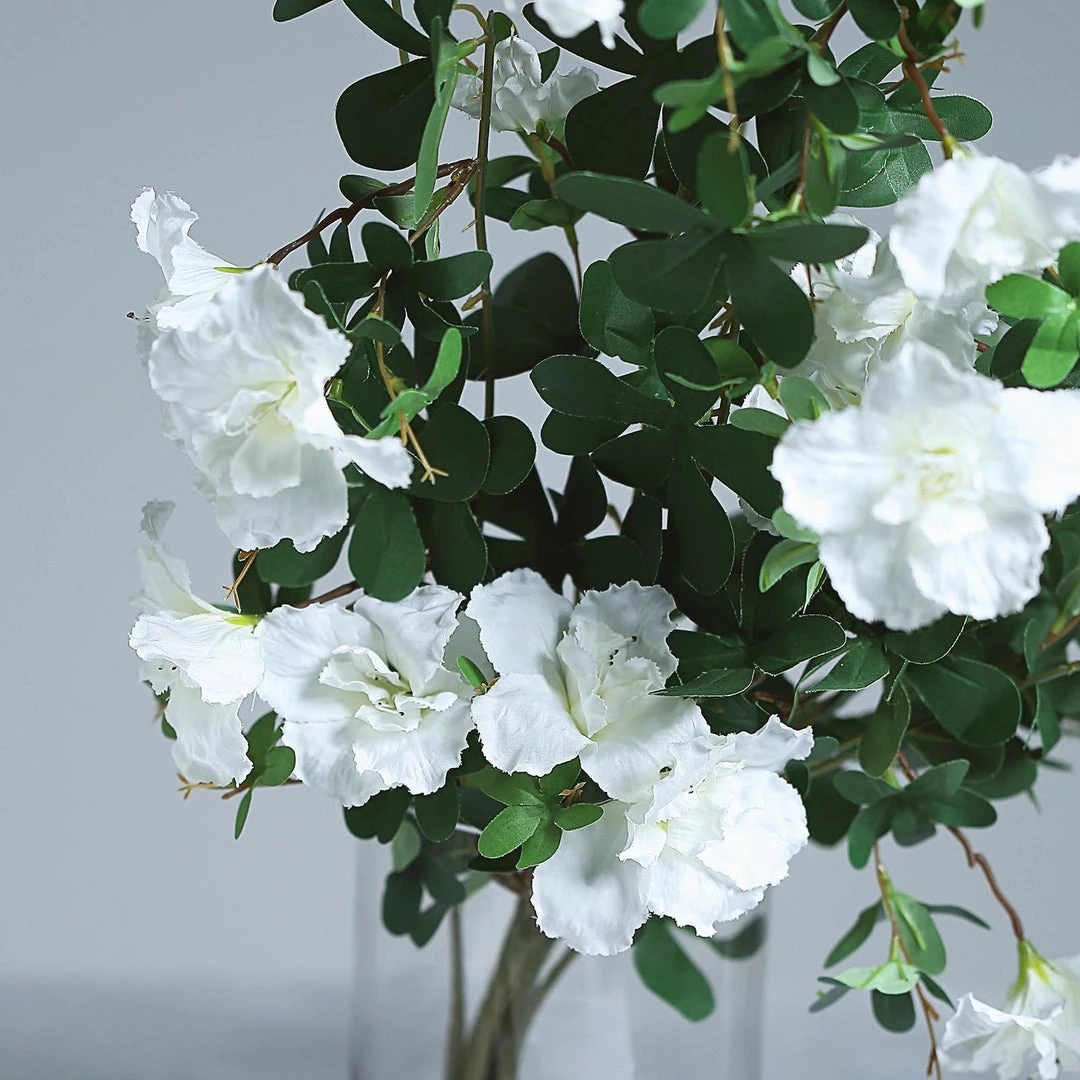 HIER_1150 30" White Artificial Silk Hanging Rhododendron Flower Vine Bush 9 HIER_1150 30" White Artificial Silk Hanging Rhododendron Flower Vine Bush