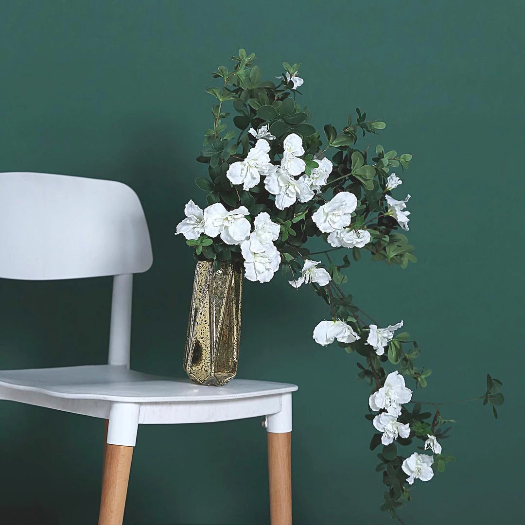 HIER_1150 30" White Artificial Silk Hanging Rhododendron Flower Vine Bush 11 HIER_1150 30" White Artificial Silk Hanging Rhododendron Flower Vine Bush