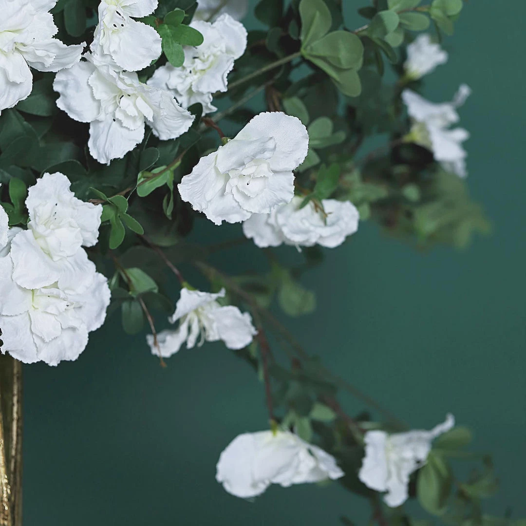 HIER_1150 30" White Artificial Silk Hanging Rhododendron Flower Vine Bush 8 HIER_1150 30" White Artificial Silk Hanging Rhododendron Flower Vine Bush