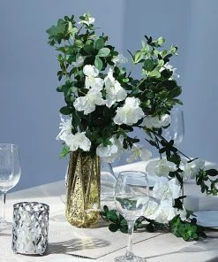 HIER_1150 30" White Artificial Silk Hanging Rhododendron Flower Vine Bush 28 HIER_1150 30