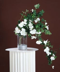 HIER_1150 30" White Artificial Silk Hanging Rhododendron Flower Vine Bush