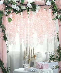 HIER_1210 42" Blush/Rose Gold Artificial Silk Hanging Wisteria Flower Garland Vines Garlands | Vines