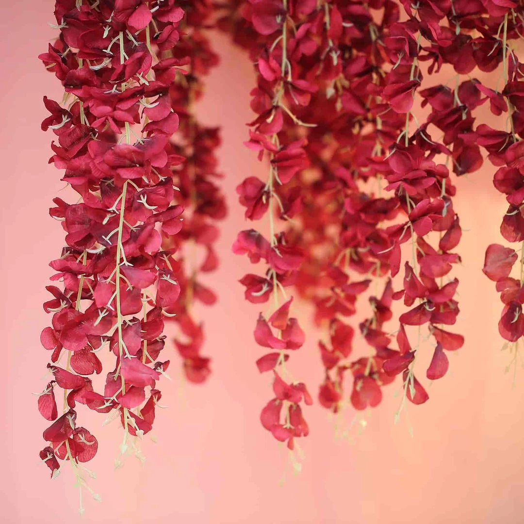 HIER_1210 42" Wine Artificial Silk Hanging Wisteria Flower Garland Vines 2 HIER_1210 42" Wine Artificial Silk Hanging Wisteria Flower Garland Vines