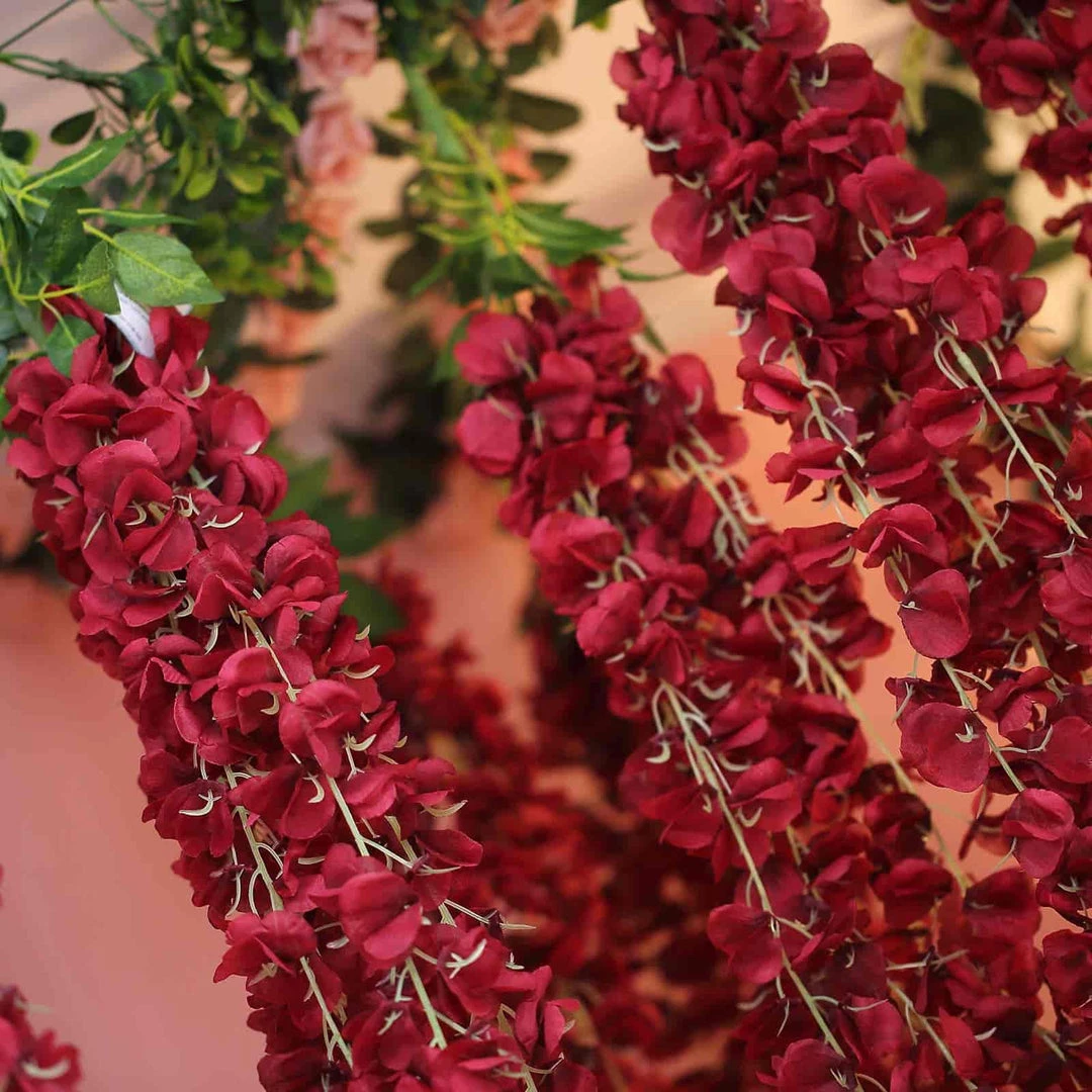 HIER_1210 42" Wine Artificial Silk Hanging Wisteria Flower Garland Vines 8 HIER_1210 42" Wine Artificial Silk Hanging Wisteria Flower Garland Vines
